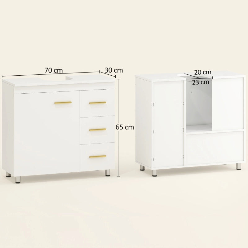 Mobile sottolavabo bagno bianco con 2 ripiani e 3 cassetti, MDF e truciolare, 70 x 30 x 65 cm