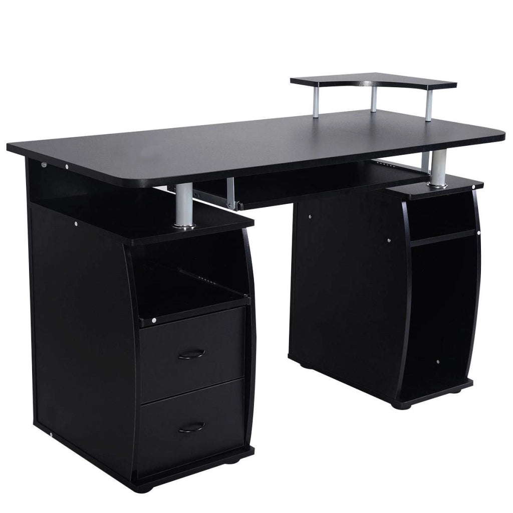 Scrivania da Computer, Scrivania con Cassettiera e Porta Hardware,120 x 55 x 85 cm (Nero)