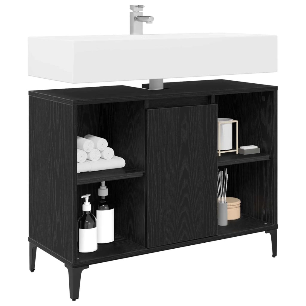 Armadio sottolavello con porta Rovere Nero 80 x 33 x 60 cm
