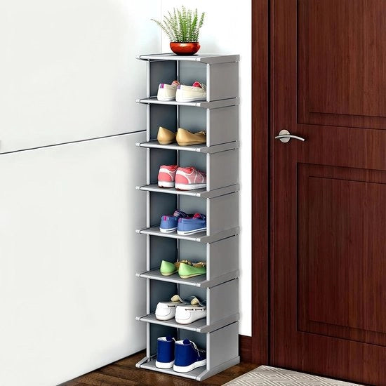 Scaffale per scarpe con 8 livelli - Sottile e alto scaffale per scarpe 30 x 28 x 121 cm - Struttura in metallo per la conservazione delle scarpe per ingressi, corridoi e armadi