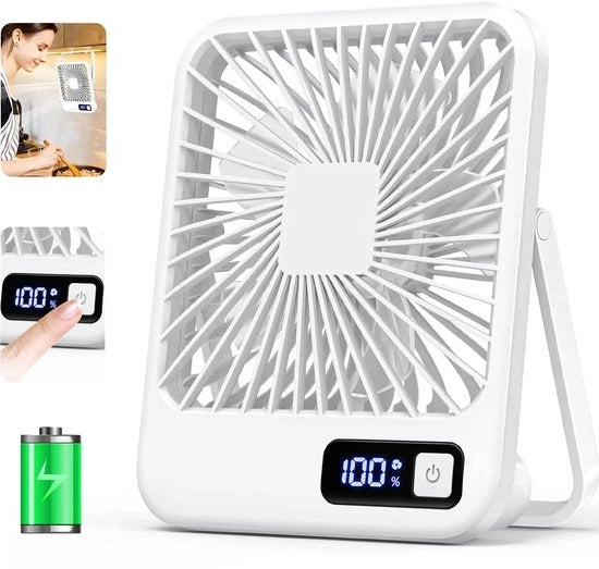 Ventilatore da tavolo, portatile, caricabile via USB, 180° girevole e pieghevole - Bianco