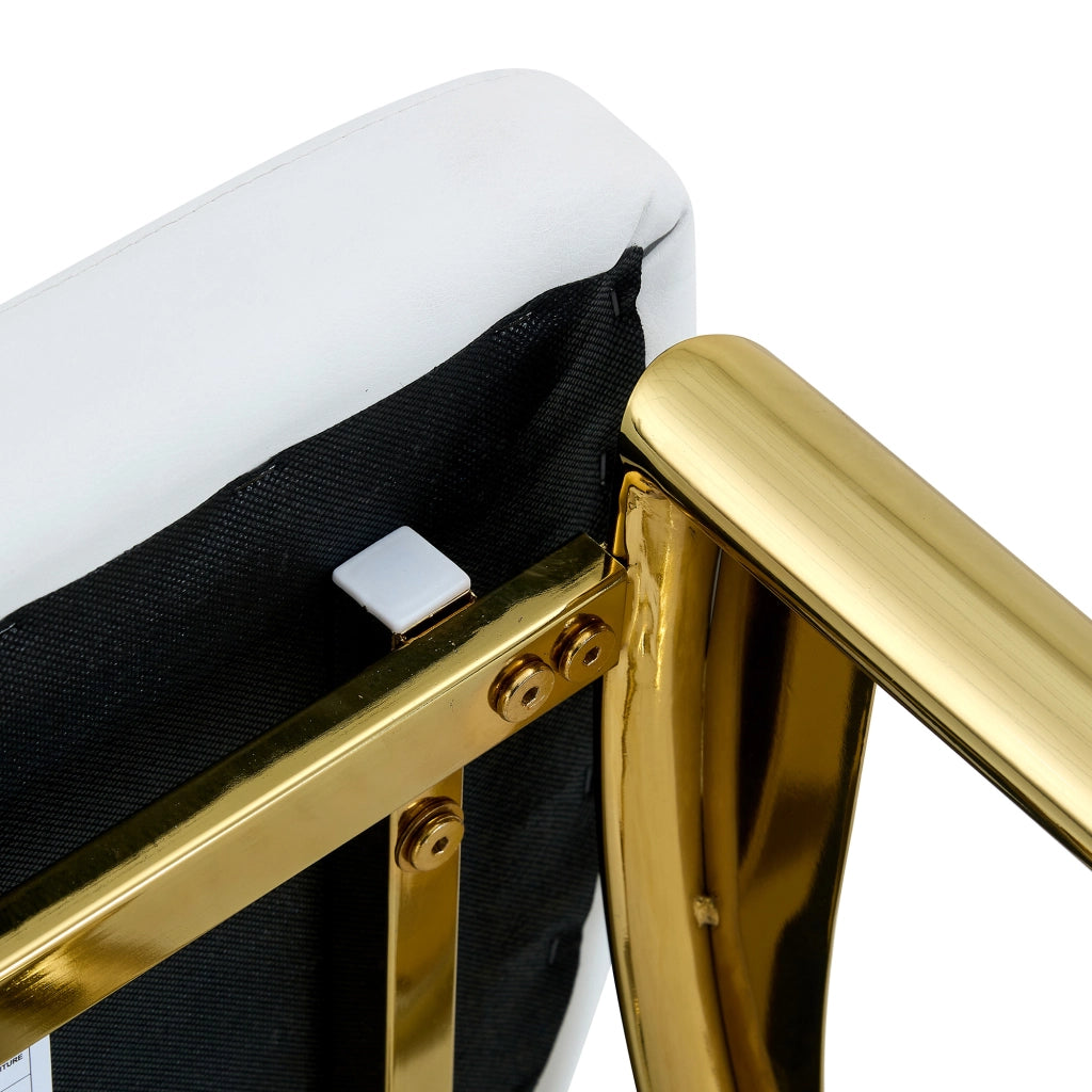 Sedia da sala da pranzo set 2 in pelle PU con schienale traforato e gambe in metallo bianco e oro per soggiorno moderno
