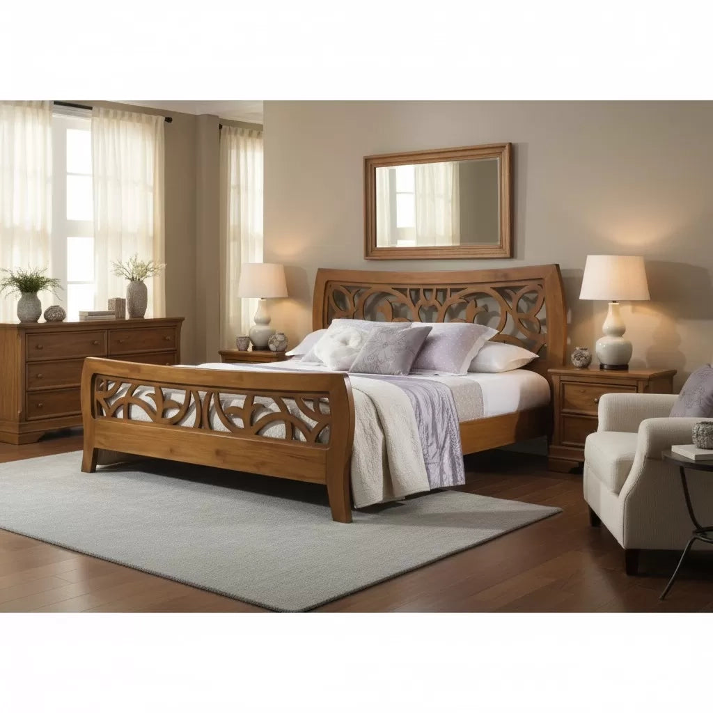 Letto classico traforato legno tinta noce bassano 184x208x115 - Mobili 2G