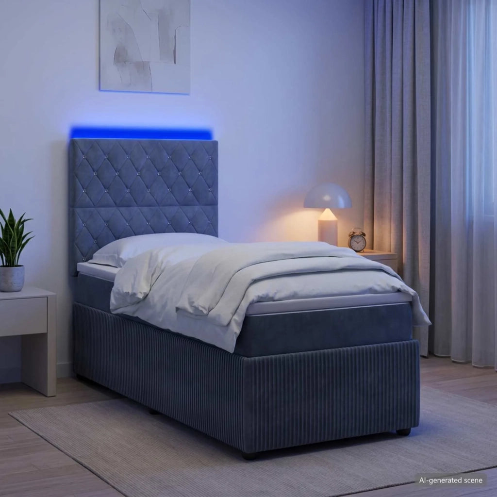 Letto Box Spring LED con Materasso Grigio Scuro 100 x 200 cm 3456006
