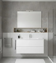 Mobile Bagno LOKI Già Montato 2 cassetti con piedini, lavabo e specchio Bianco lucido 70x40 cm
