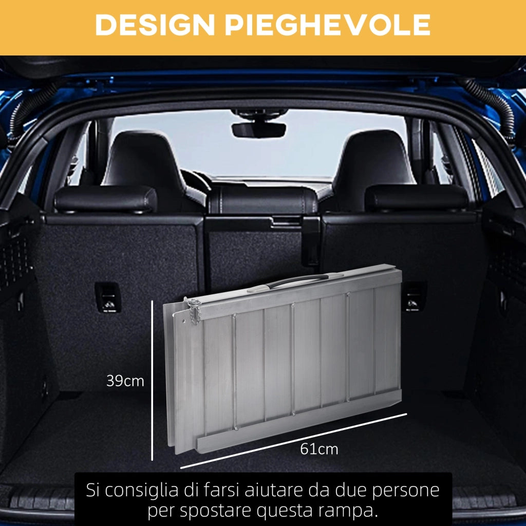 Rampa per Sedia a Rotelle Pieghevole 61x74x5 cm in Alluminio con Bordi Esterni Argento