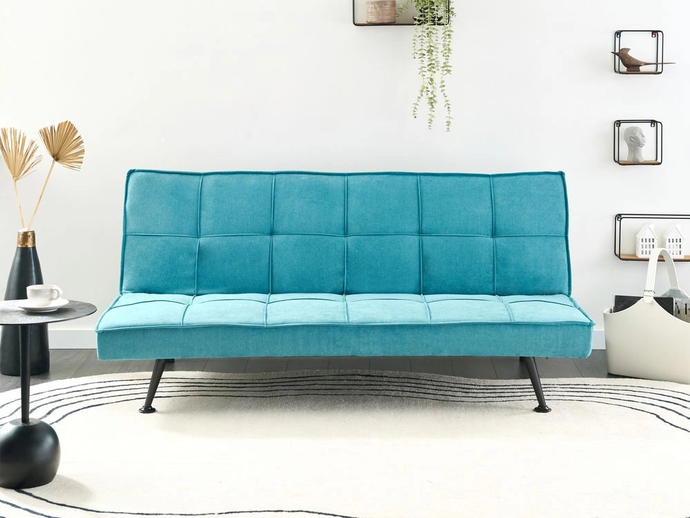 Divano letto in tessuto blu marino a 3 posti con imbottitura trapuntata Letto per ospiti senza braccioli con chiusura a scatto