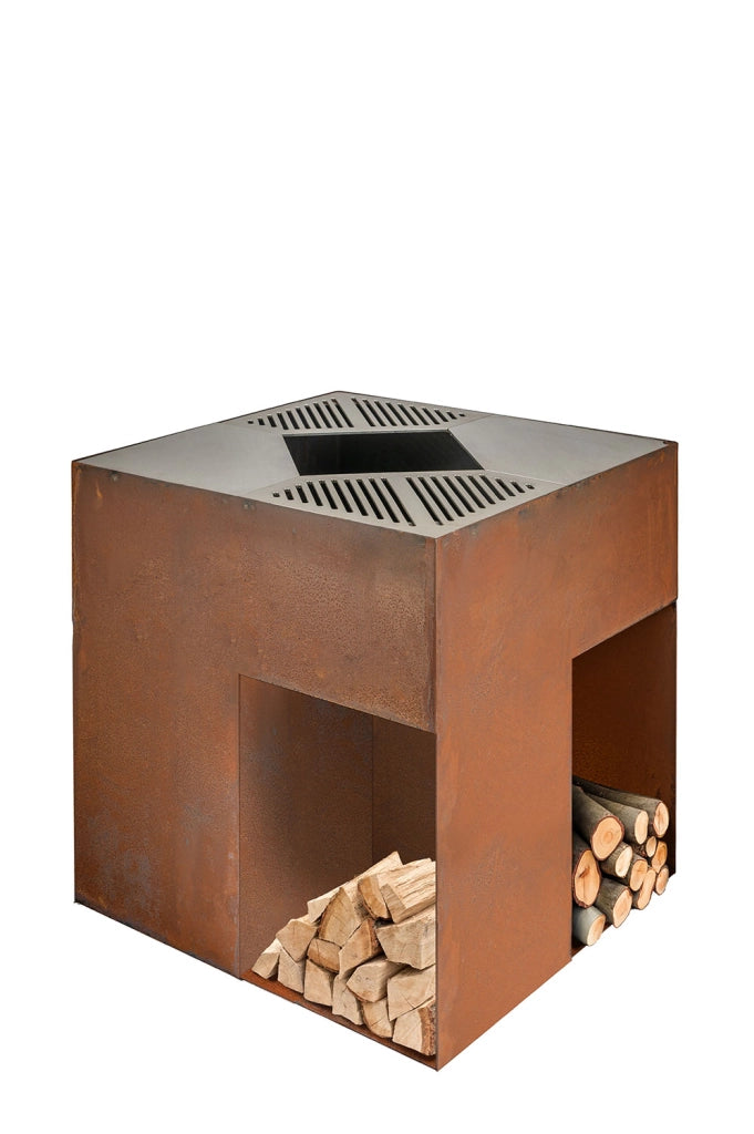 Barbecue a Legna 75x75x75 cm Giglio in Acciaio Effetto Ruggine