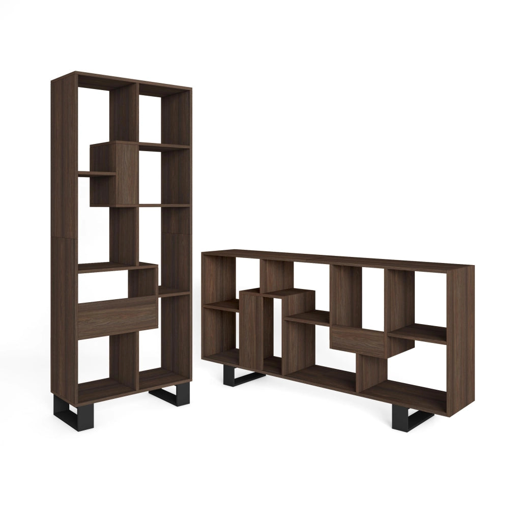 Libreria scaffale, 174x67x31, Design industriale, Rovere scuro RF4108