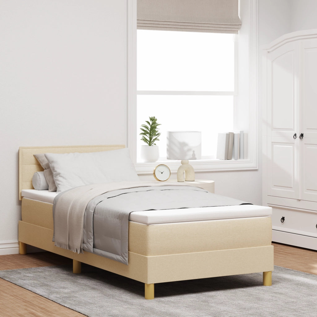 Letto Box Spring con Materasso Panna 100x200 cm Tessuto