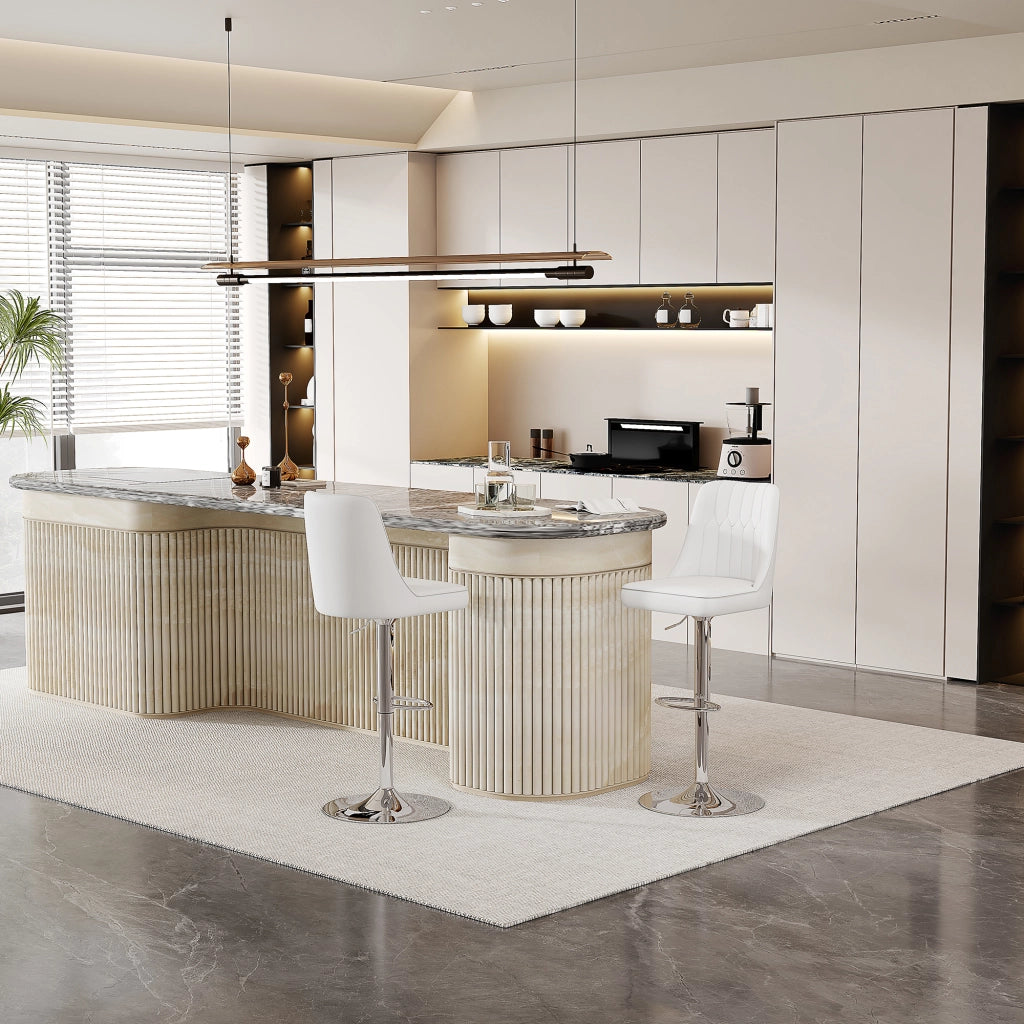 Sgabello da bar set da 2 girevole a 360° regolabile in altezza con schienale in pu e base in metallo bianco e argento