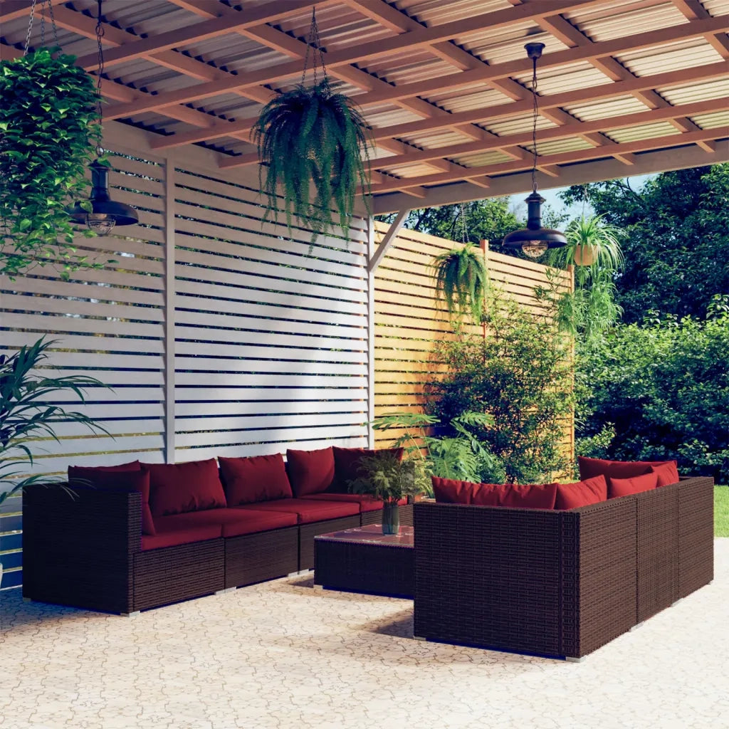 Set Divani da Giardino 8 pz con Cuscini in Polyrattan Marrone cod mxl 38865