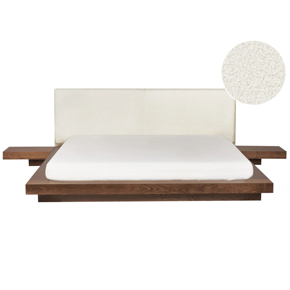 Letto ad acqua in stile giapponese marrone Testiera bouclè EU King Size 180 x 200 cm Camera da letto in legno
