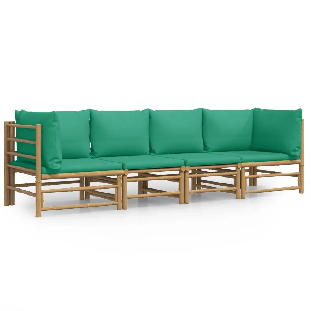 Set Salotto da Giardino 4pz | Set di Mobili da Esterno con Cuscini Verdi Bamb¨´