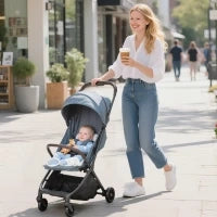 Passeggino per Bambini con Tettuccio Regolabile e Sacca Portaoggetti, 87x50x103 cm, Blu e Nero