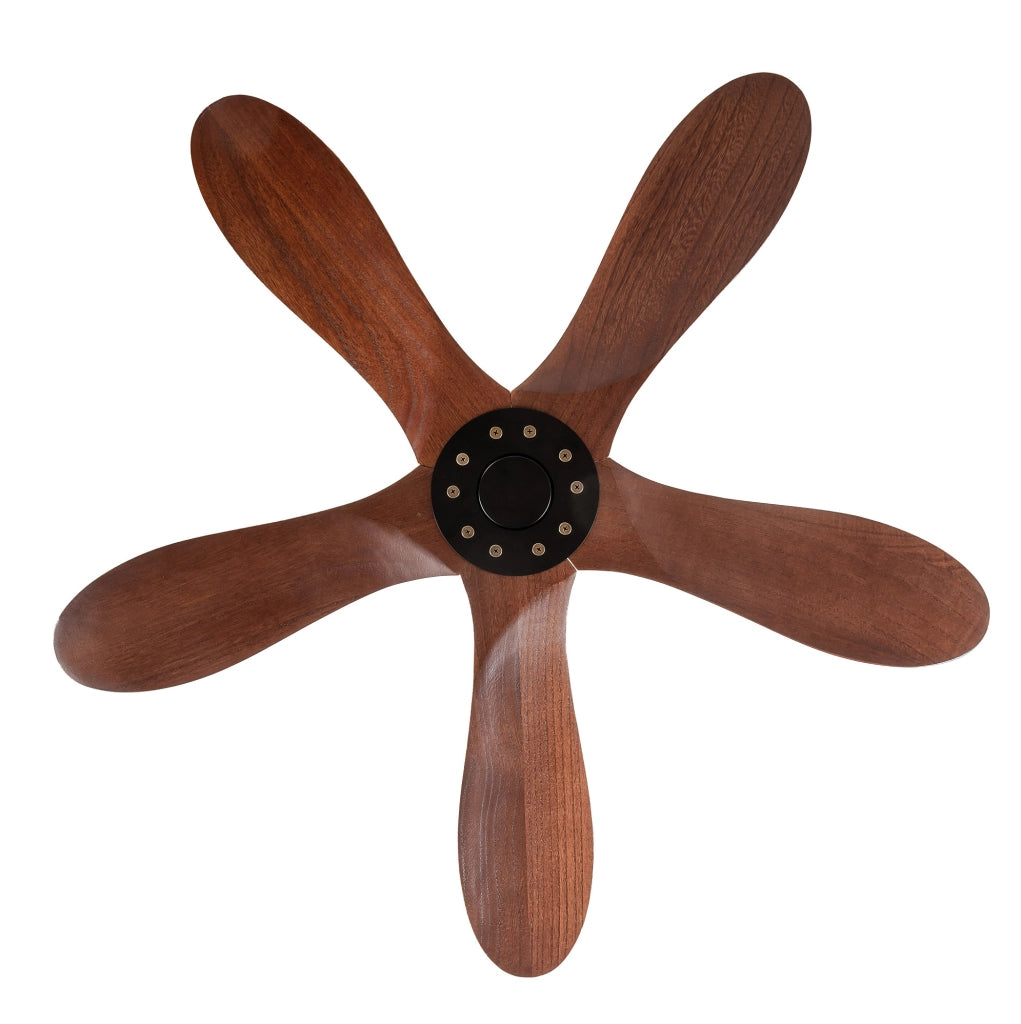 Ventilatore da soffitto 36 pollici senza luce a 5 pale in legno massello noce e nero