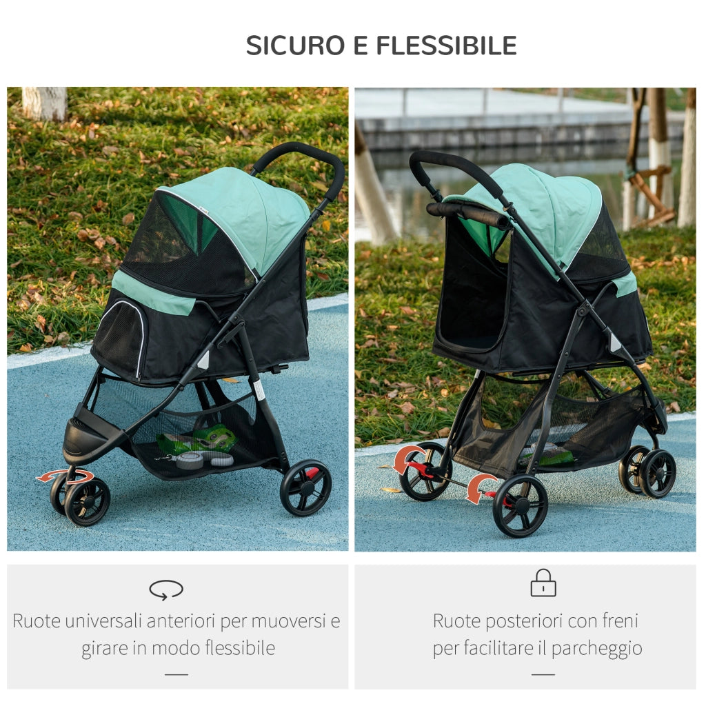 Foldable Pet Stroller w/ Rain Cover, for XS Dogs, S Dogs - Green