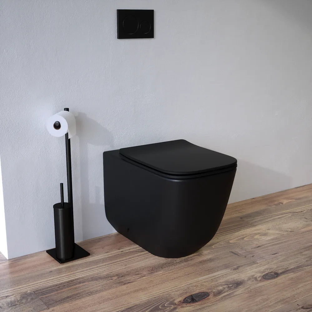 Vaso filomuro tornado silent flush in ceramica nero opaco con copri-wc soft-close | Riga
