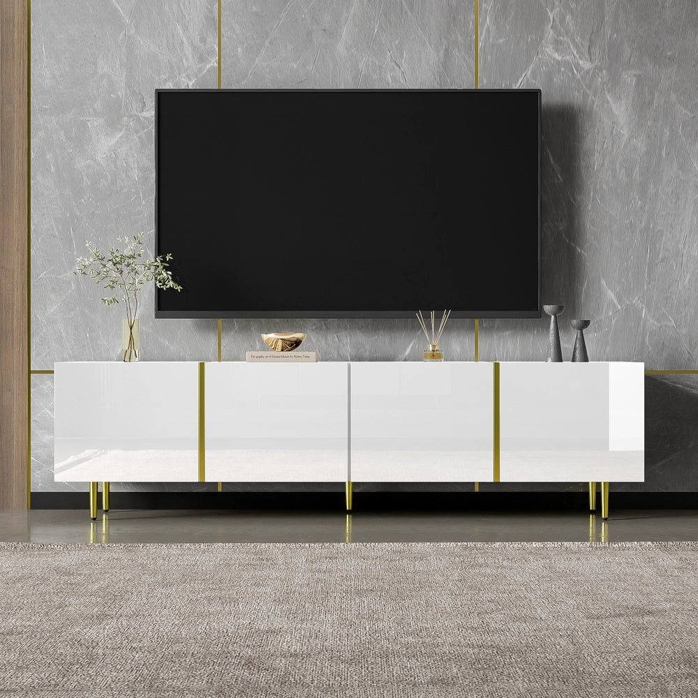 Mobile TV brillante - Xylo - 4 porte moderne bianco e oro
