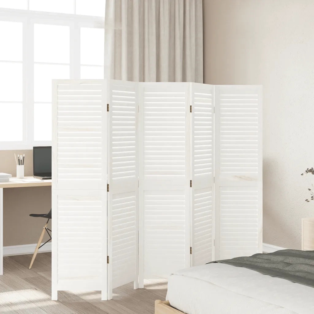 Divisorio Ambienti | Divider per stanze | Paravento 5Pannelli Bianco Legno Massello di Paulownia