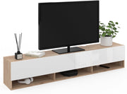 Mueble TV suspendido ELIO 2 puertas con estantes de madera y blanco 180 cm