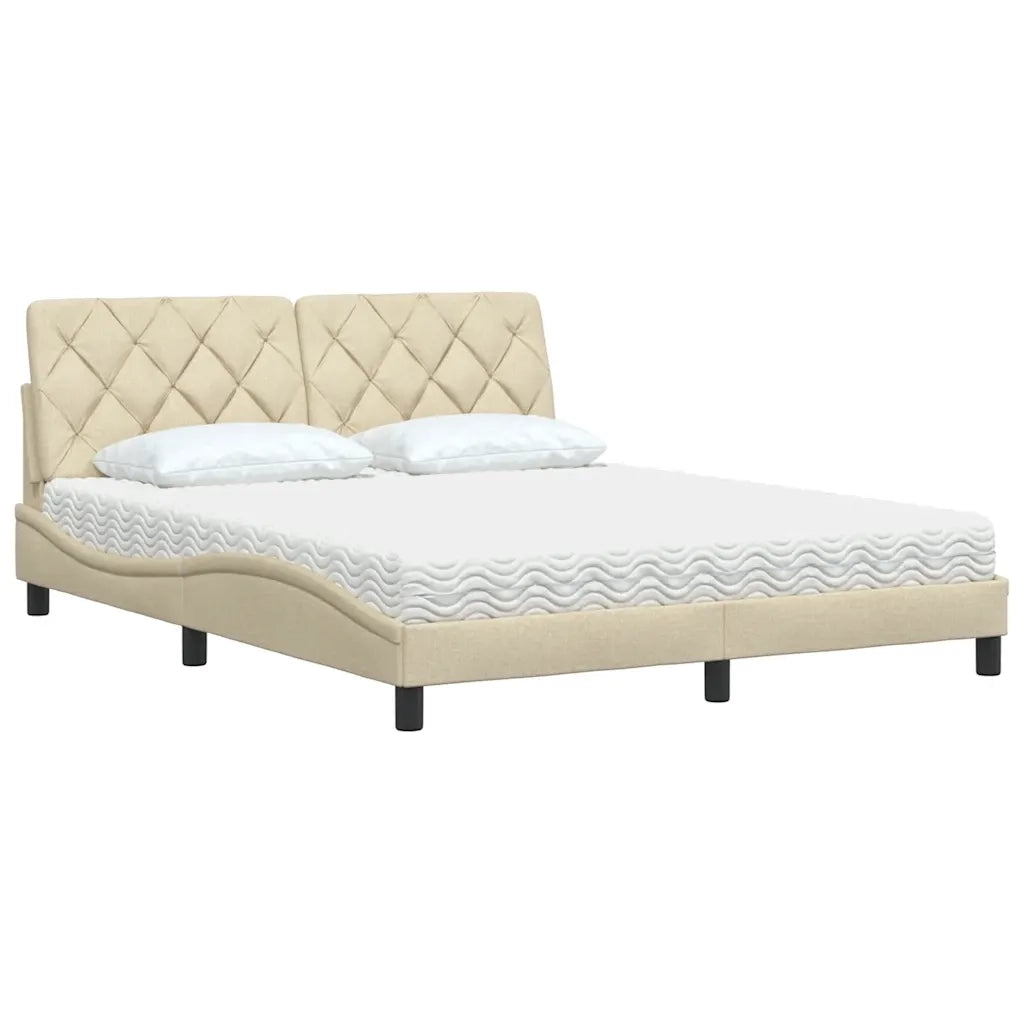Letto con Materasso Crema 160x200 cm in Tessuto 3310753