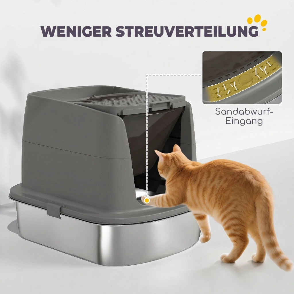 Lettiera per Gatti Chiusa in Acciaio Inox ¨C Xylo ¨C con Paletta Metallica e Sacchetti Deodoranti, Grigio Scuro