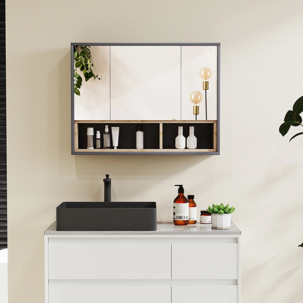Pensile da Bagno con Armadietto 3 Ante Ammortizzate 80x20x60 cm Grigio
