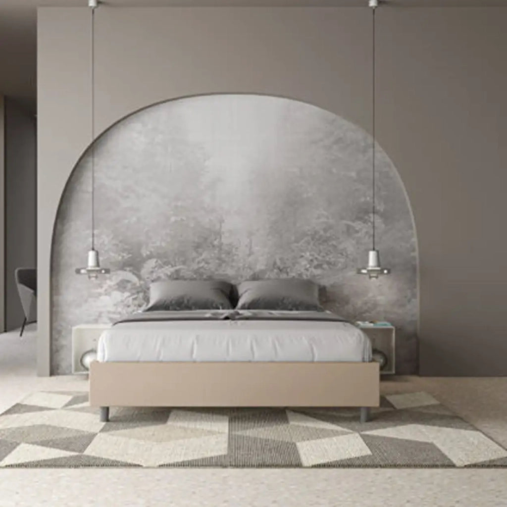 Letto matrimoniale con rete imbottito 160x210 similpelle tortora Azelia