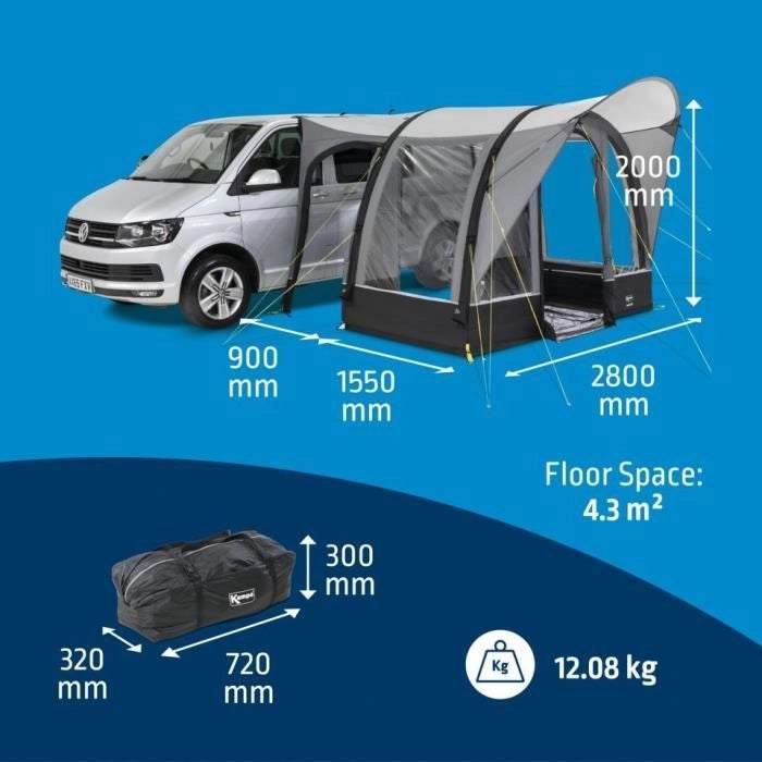 Tendalino gonfiabile per furgone - KAMPA - Sprint Air - Materiale Weathershield 68D, telaio Kampa AIR, spazio compatto, ingresso pioggia