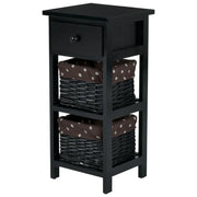 Comodino con cassetto e 2 cestini estraibili 28 x 26 x 60 cm design moderno in legno di paulonia nero 20_0013961