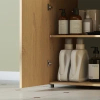 Mobile sotto lavabo, 2 ante con chiusura ammortizzata, ripiano regolabile, 60×39,8×58,5 cm, Legno naturale