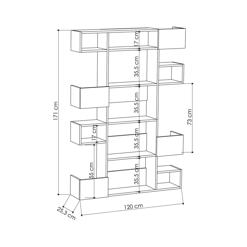 Libreria Artich, Scaffale da ufficio, Mobile portalibri, Biblioteca, 120x25h171 cm, Bianco e Rovere