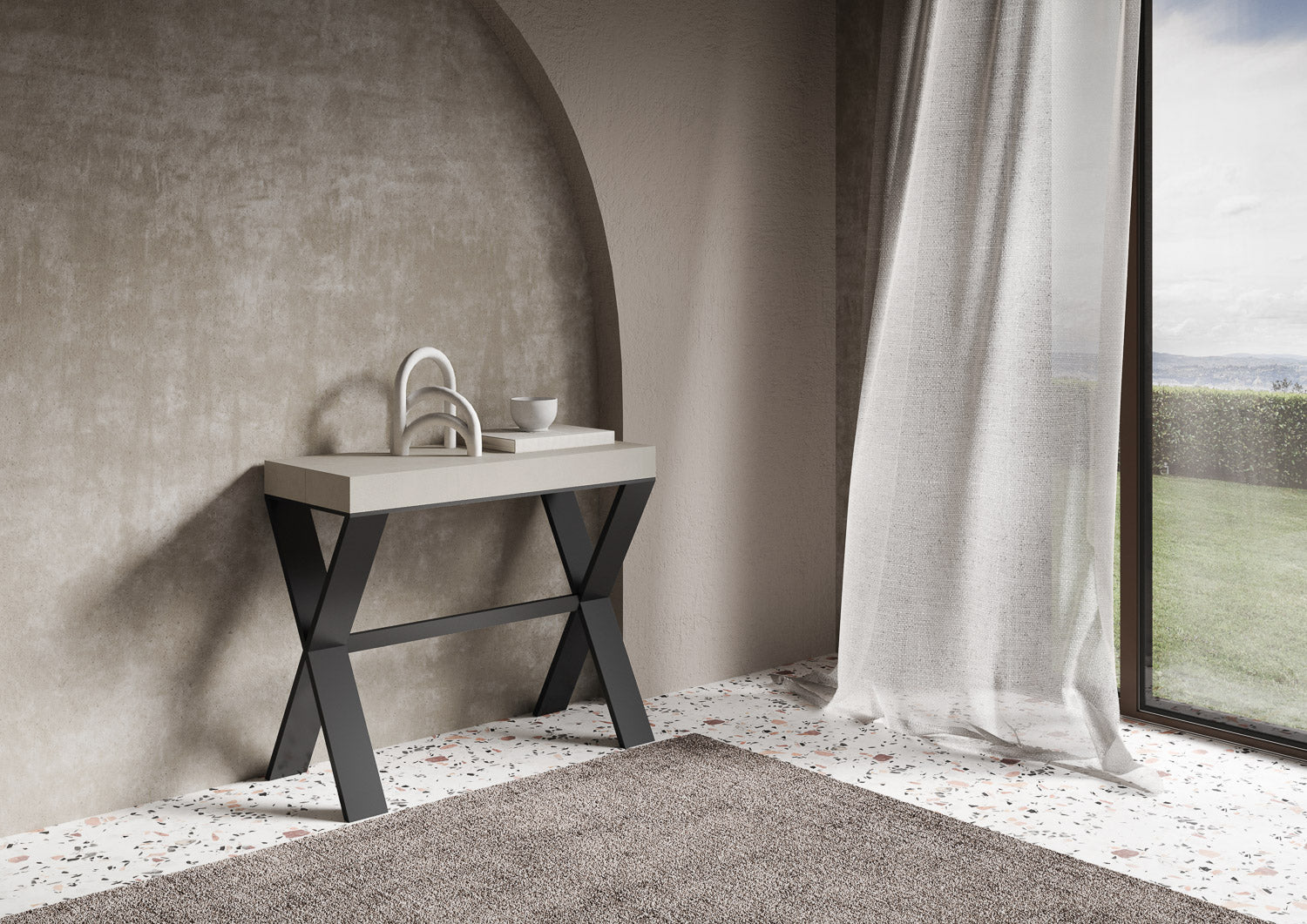 Consolle Allungabile 90-300x40x77 cm Xenia Premium Cashmere Telaio Antracite