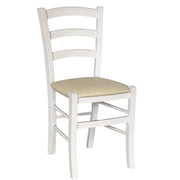 Sedie da sala da pranzo in legno Venezia bianche con seduta in similpelle beige