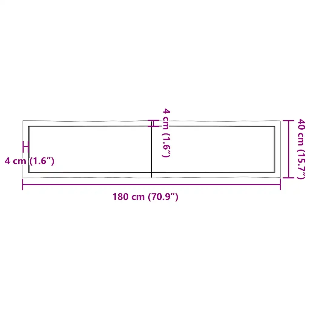 Piano Tavolo Marrone Scuro 180x40x(2-4)cm Rovere Non Trattato 364040