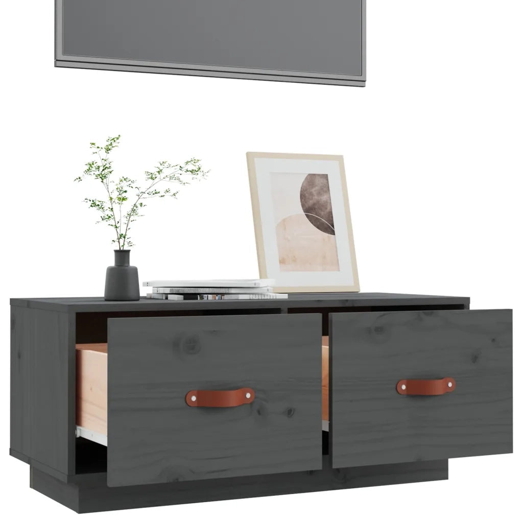 Mobile Porta TV Grigio 80x34x35 cm in Legno Massello di Pino 818242