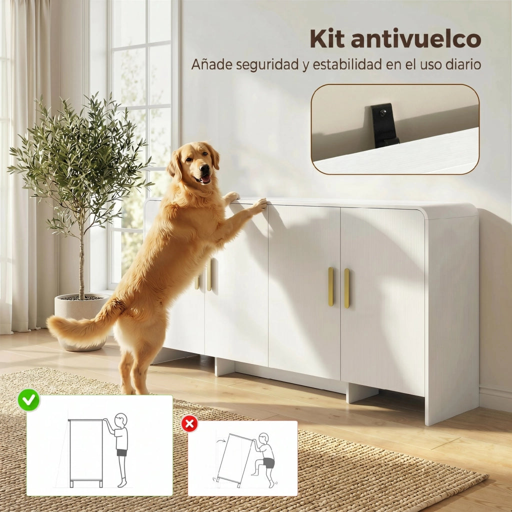 Mobile TV con 4 ante a chiusura morbida e 4 ripiani ¨C Xylo ¨C 152x40x80 cm bianco