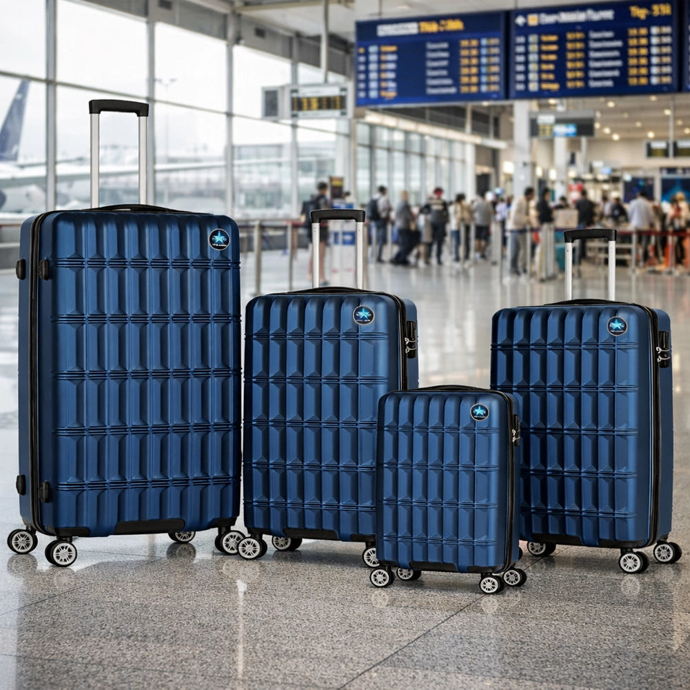 Set 4 Valigie con Scocca Rigida e Resistente Trolley Viaggio Blu Ruote Easy Roll