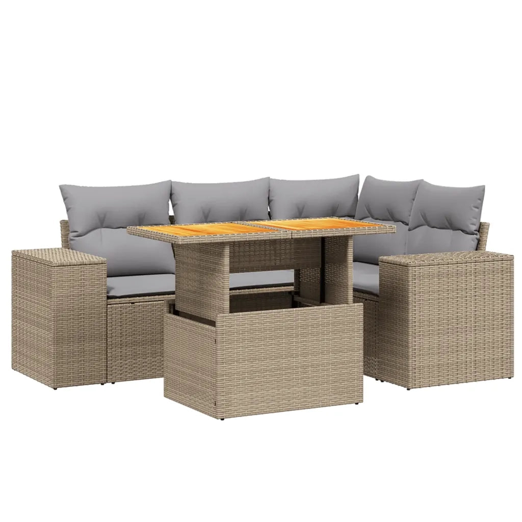 Set Divano da Giardino 5 pz con Cuscini Beige in Polyrattan 3272620
