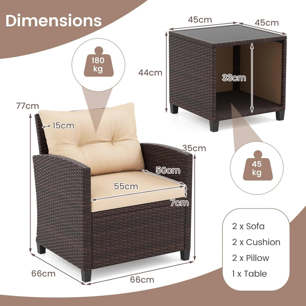 Set di mobili da giardino in rattan per balconi, piccoli spazi, mobile da esterno, balcone, set da 2 e 3 pezzi, poltrone e tavolo