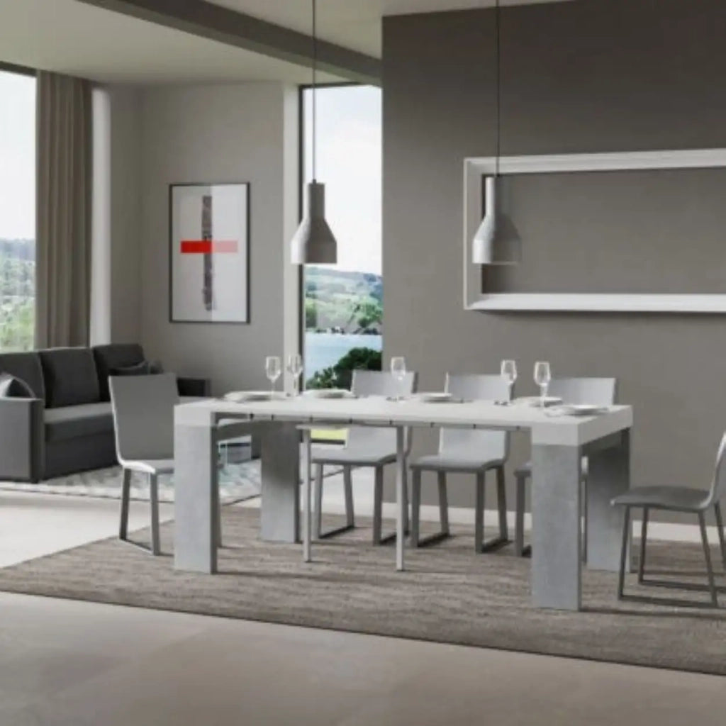 Consolle allungabile 90x40/196 cm Roxell Mix Small piano bianco frassino - struttura cemento