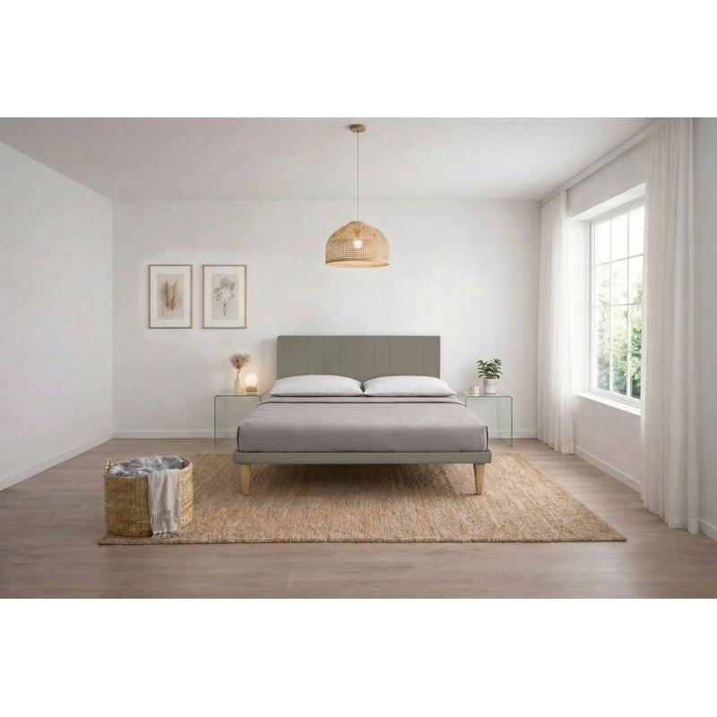 Letto imbottito Letto Matrimoniale alla Francese 140x200 cm Vertical - Similpelle,Cappuccino,Con rete