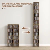 Set 2 Librerie Scaffale porta CD a 6 Ripiani ad Altezza Regolabile, in Legno, 21x19.2x88.3 cm, Marrone