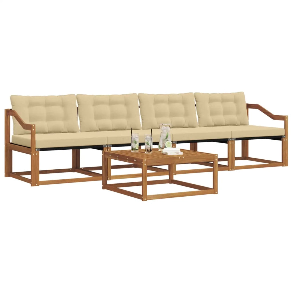 Set di divani da esterno con cuscino 5 pcs Naturale e Beige 3369180