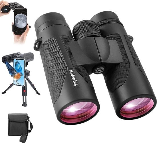 Verrekijker 12x42 con adattatore per smartphone - acquistabile per osservare uccelli, caccia, sport - impermeabile - con treppiede e smartphone.