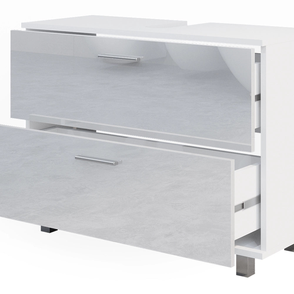 Vicco Set di mobili da bagno Bianco lucido 4 pezzi, con colonna