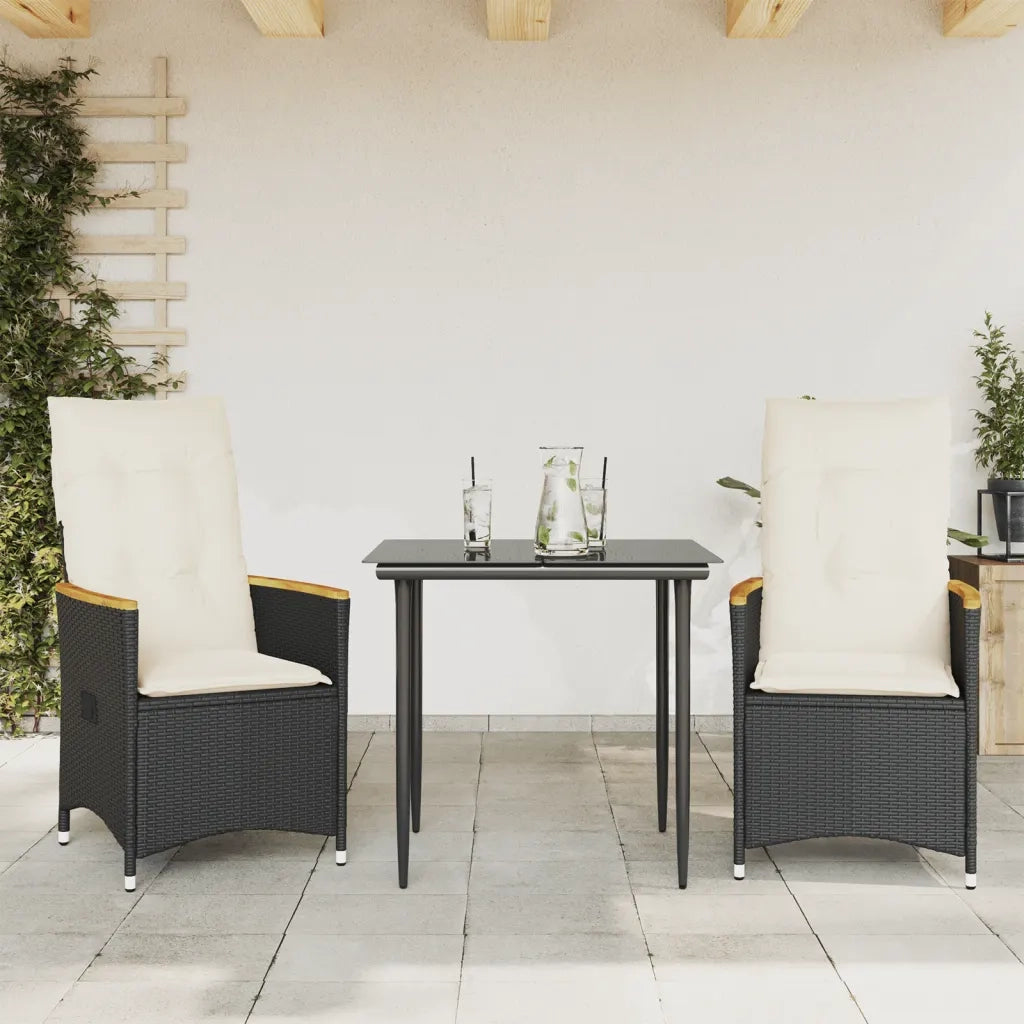 Sedie Reclinabili da Giardino 2 pz | Sedie da Esterno con Cuscini Nero Polyrattan