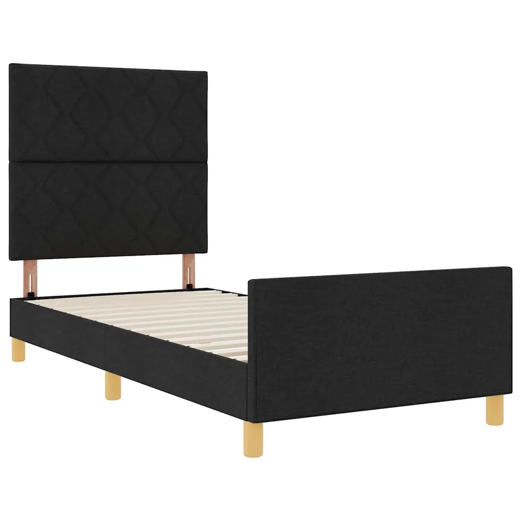 Struttura del letto con testiera-Giroletto Nero 100 x 200 cm Tessuto 421227