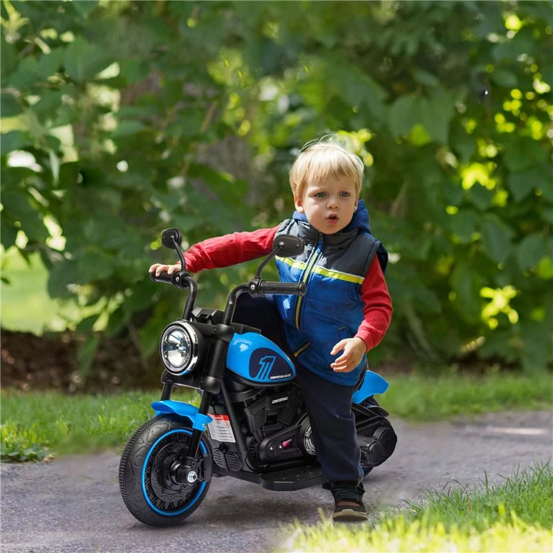 MOTO ELETTRICA PER BAMBINI 18-36 MESI IN PP E METALLO CON ROTELLE E FANALE, 76X42X57 CM, BLU E NERO